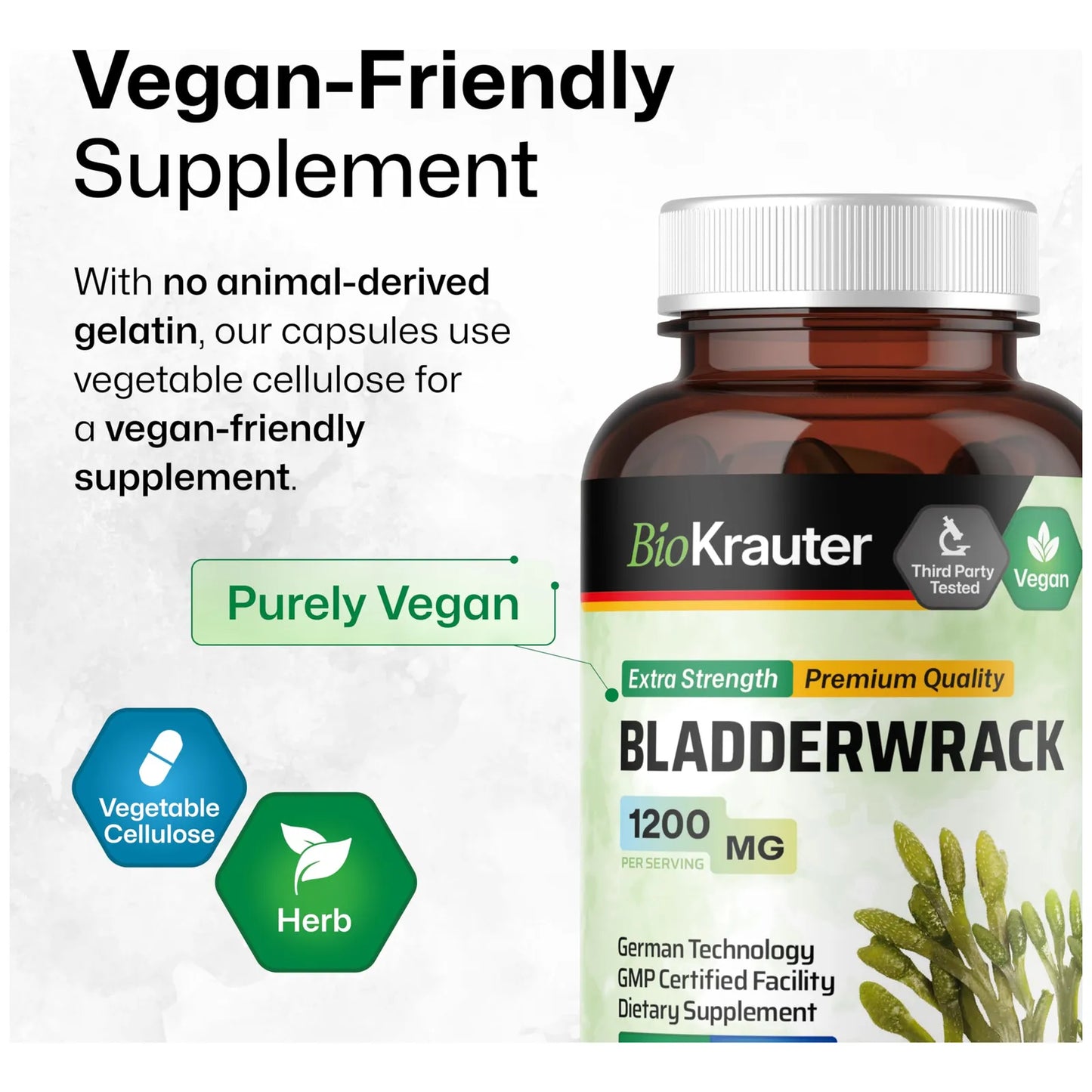 Cápsulas Bladderwrack De 1200 Mg 100 Unidades Fuente Natural De Yodo Veganas