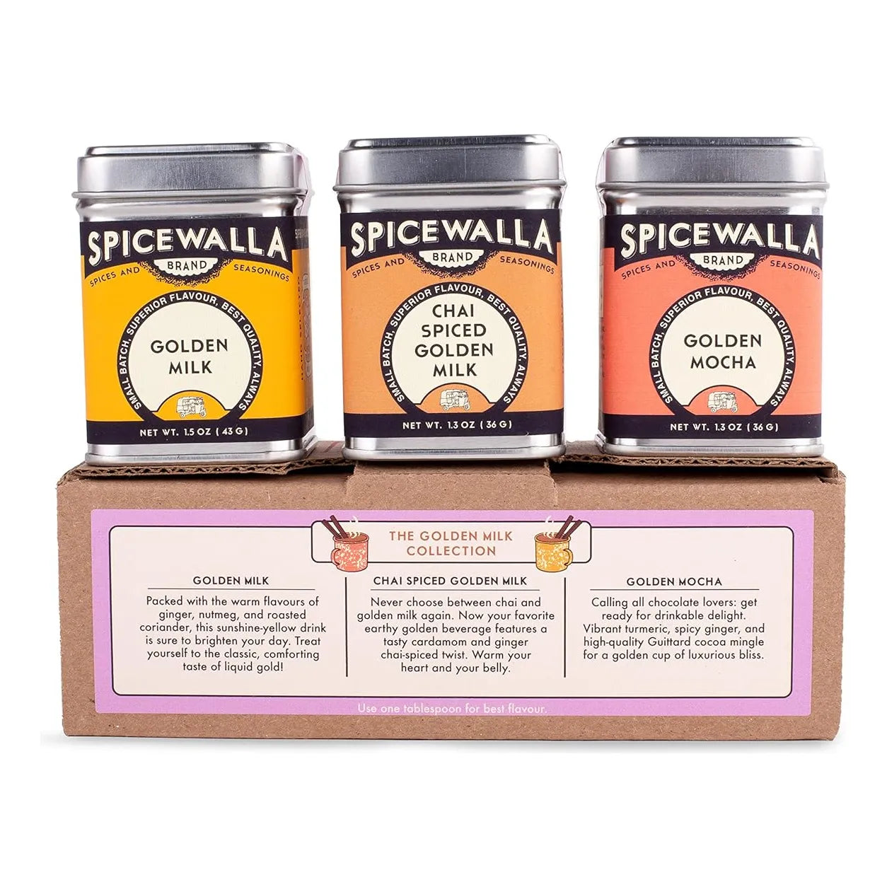 Leche De Cúrcuma En Polvo Clásica Chai Y Moca Dorada Spicewalla Paquete 3 Sabores