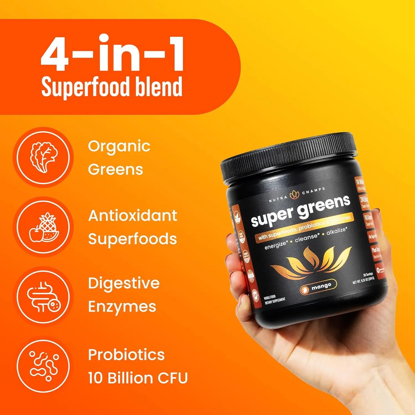 Polvo De Super Greens Premium Con Alfalfa Espirulina Clorella Mezcla Antioxidante
