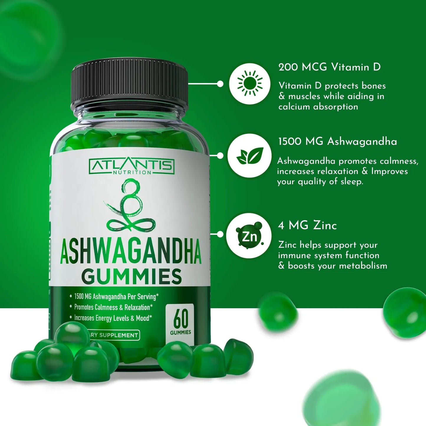 Gomitas Ashwagandha 1500 Mg Calma Estado De Ánimo Energía Y Sueño