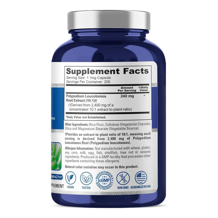 Extracto De Polypodium Leucotomos Nusapure 200 Cápsulas - Imagen 2