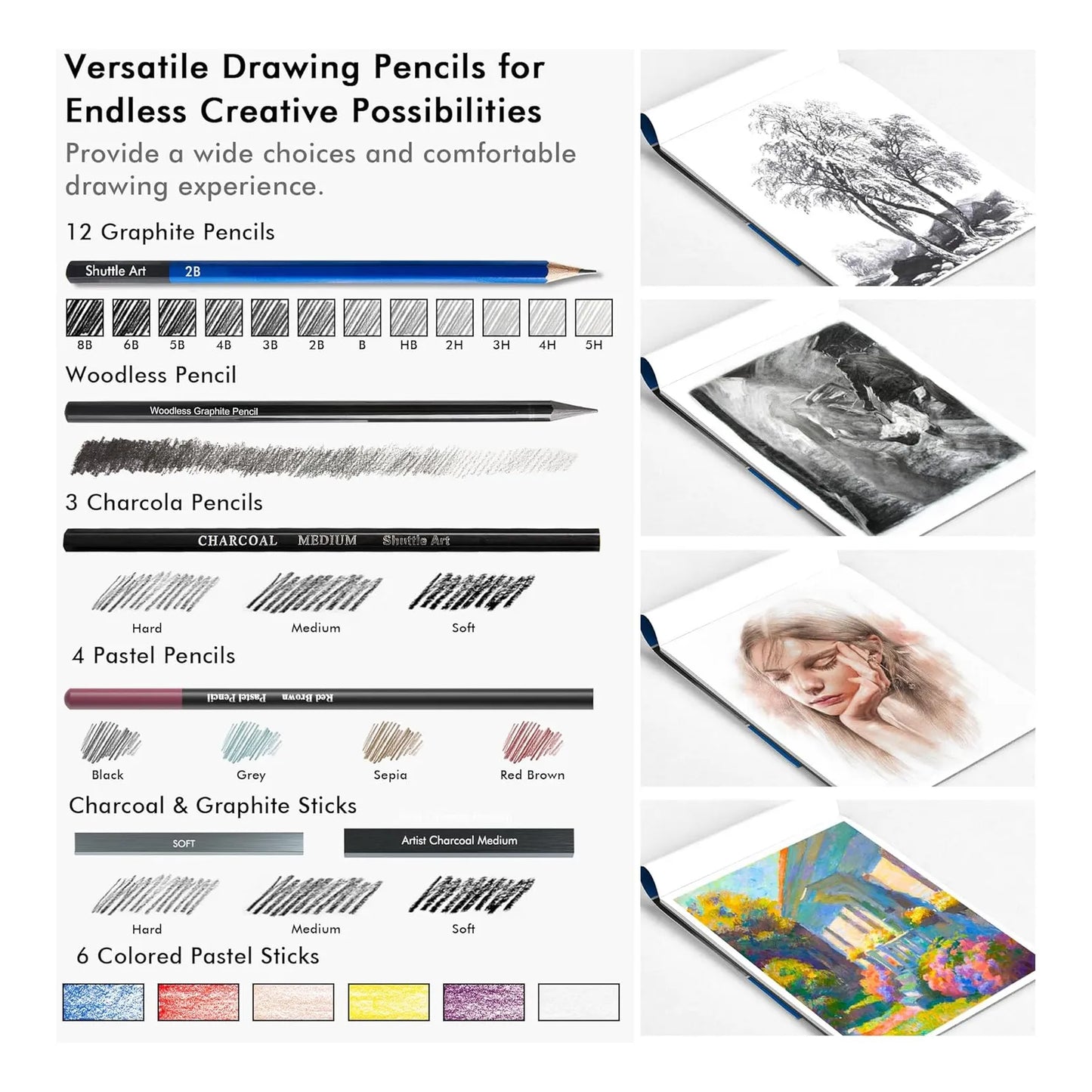 Kit De Lapices De Dibujo Profesional 52 Piezas Estuche Portatil Con Accesorios
