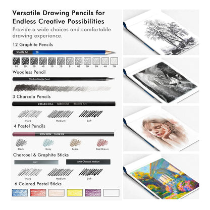 Kit De Lapices De Dibujo Profesional 52 Piezas Estuche Portatil Con Accesorios