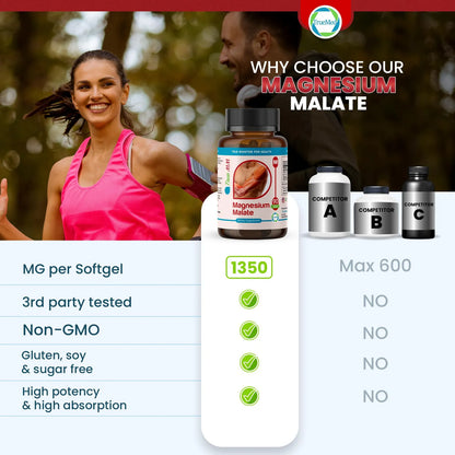 Malato De Magnesio 1350 Mg 90 Cápsulas Alta Biodisponibilidad Energía Muscular