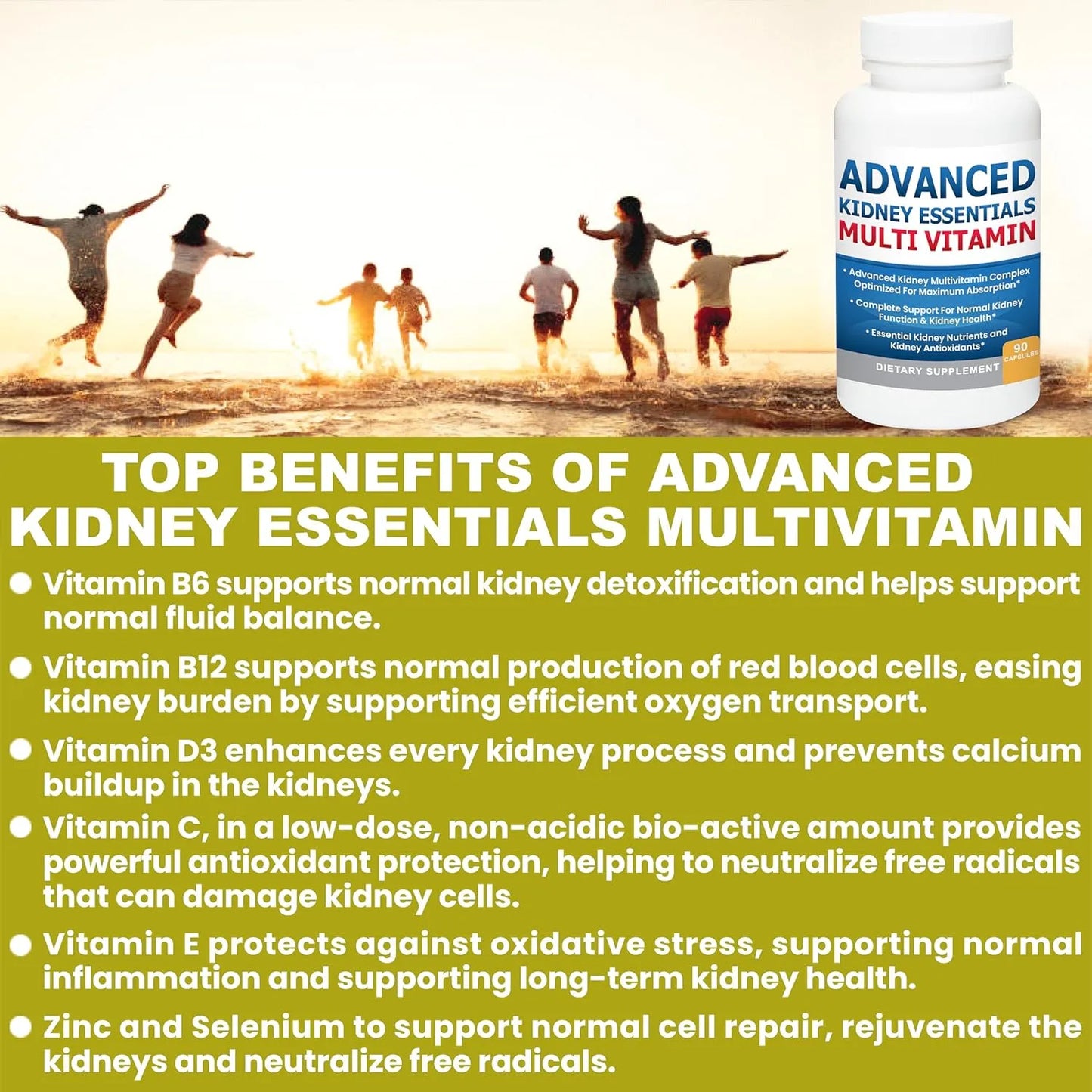 Multivitamínico Esencial Para Riñones 90 Cápsulas Apoyo Renal Completo