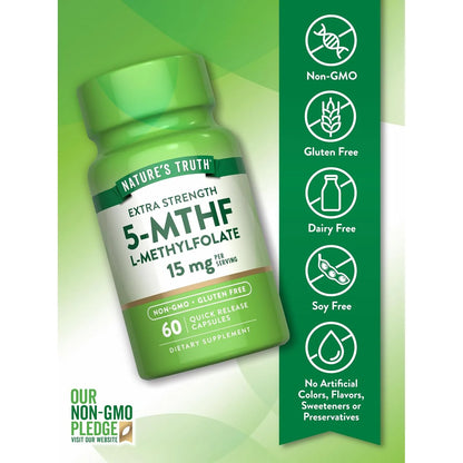 L Metilfolato 15 Mg 60 Capsulas Extra Fuerte Nature's Truth Sin OMG Ni Gluten