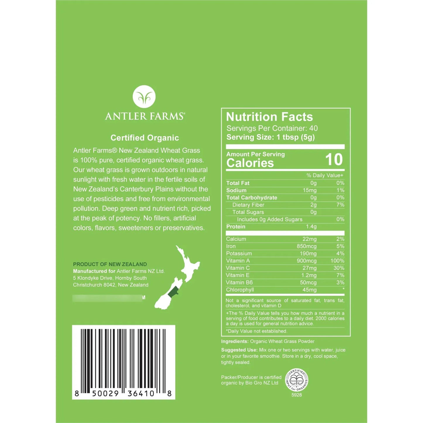 Polvo De Pasto De Trigo Orgánico De Nueva Zelanda 200g Vegano Sin Gluten
