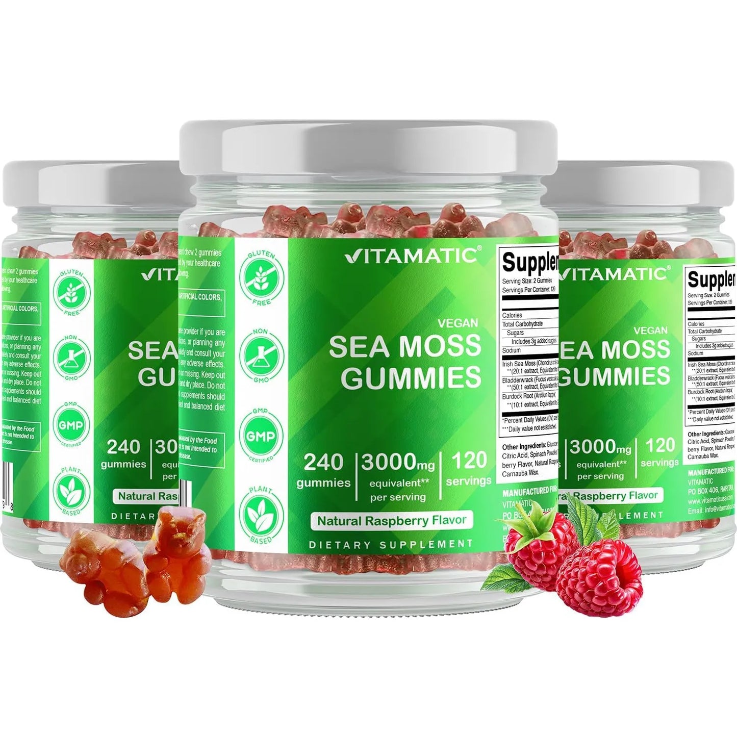 Gomitas De Musgo Marino Irlandes 3000 Mg 240 Unidades Sabor Frambuesa Veganas