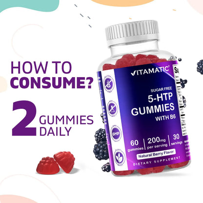 Gomitas 5 HTP 200 Mg Con B6 Sin Azucar Sabor Bayas 60 Unidades Veganas