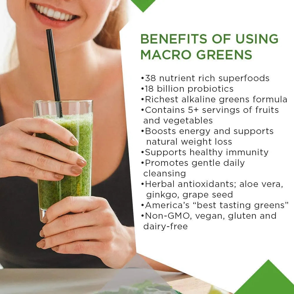 Macro Greens Powder 38 Superfood Polvo Verde Probiótico Antioxidante Vegano