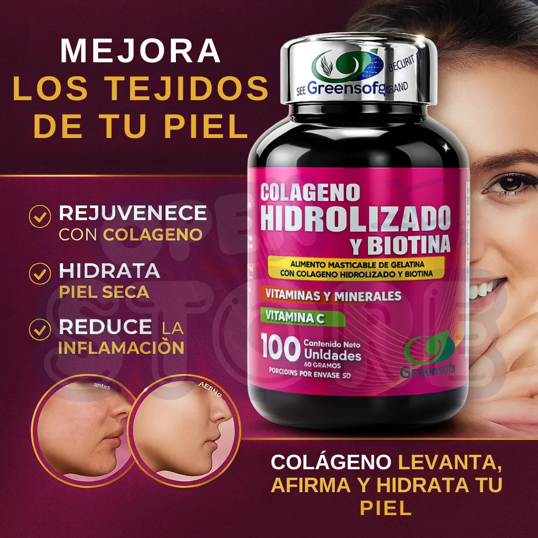 Colágeno Hidrolizado Biotina Green Sofg Cápsulas Sin Sabor Salud Belleza - Imagen 2