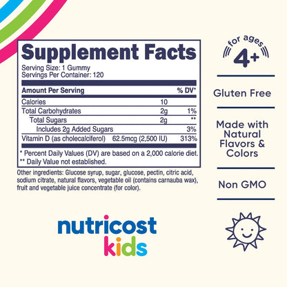 Gomitas De Vitamina D3 Para Niños 2500 Ui Sabor Bayas 120 Unidades