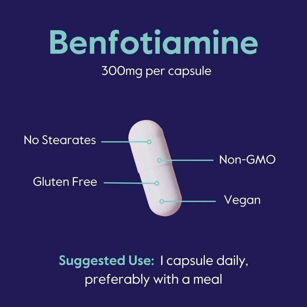 Benfotiamina 300 Mg 180 Cápsulas Veganas Sin Aditivos Dañinos BestVite
