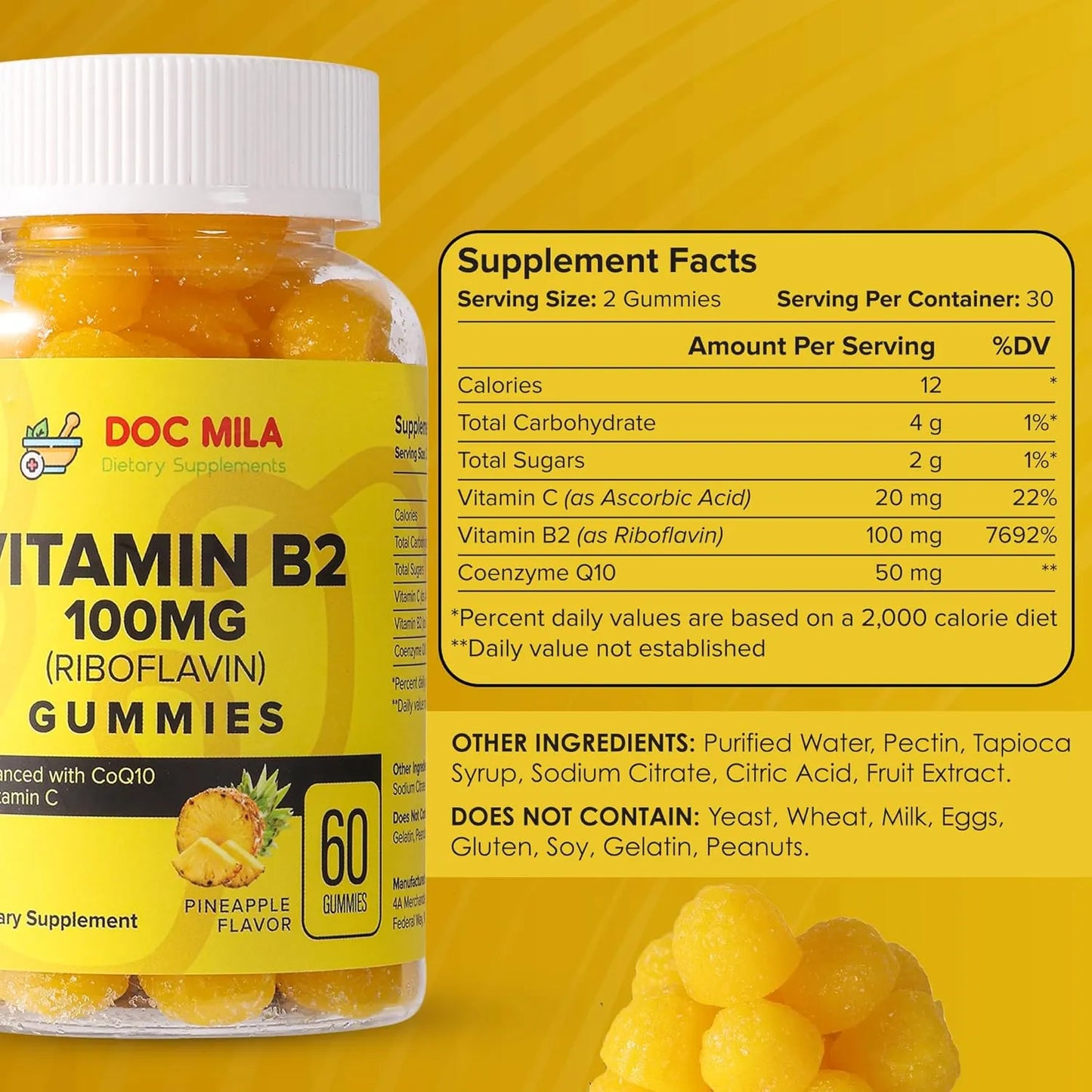 Gomitas De Riboflavina 100 Mg Sabor Piña Alivio Migraña Adultos Niños