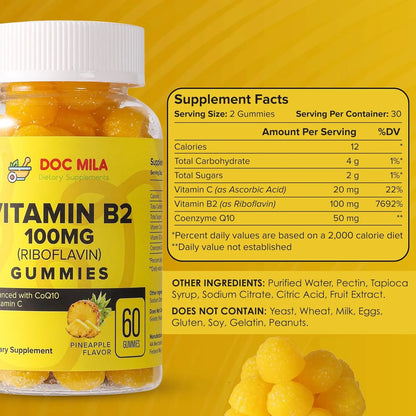 Gomitas De Riboflavina 100 Mg Sabor Piña Alivio Migraña Adultos Niños
