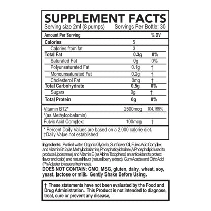 Vitamina Líquida Liposomal B12 2500 Mcg Con Ácido Fúlvico Energía Y Bienestar