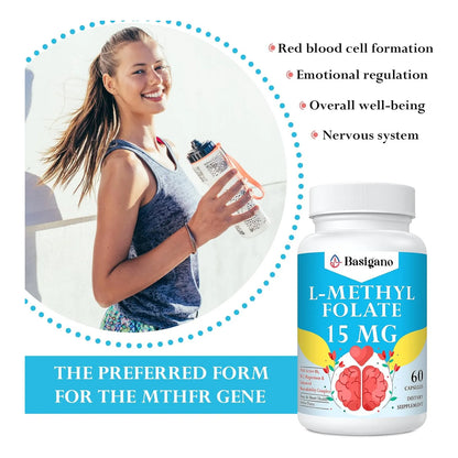 Capsulas De Metilfolato 15 Mg Con Vitaminas B6 Y B12 60 Cápsulas Vegetarianas