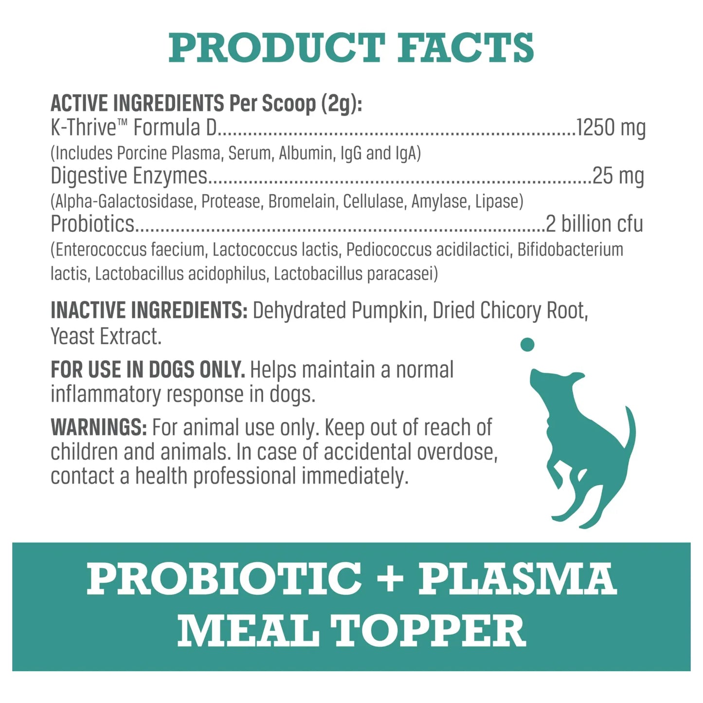 Polvo Probiótico Para Perros Con Plasma Seco - Salud Intestinal Y Defensas