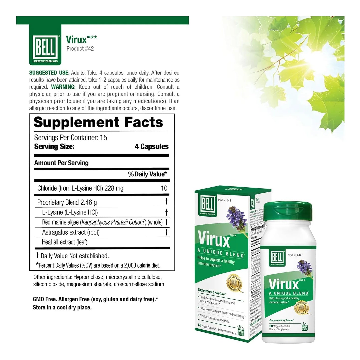 Bell Virux Mezcla Natural De Hierbas Estimulante Sistema Inmunologico 1000 Mg Capsulas