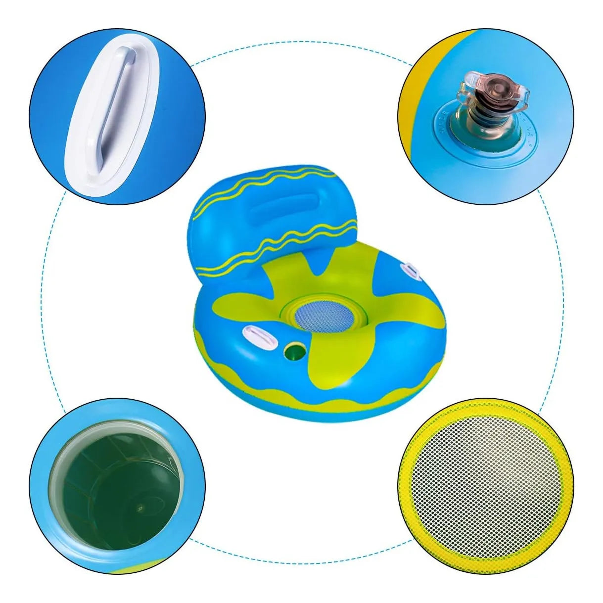 Flotador Tumbona Piscina Adultos Hamaca Flotante Malla Resistente Soporte Bebidas