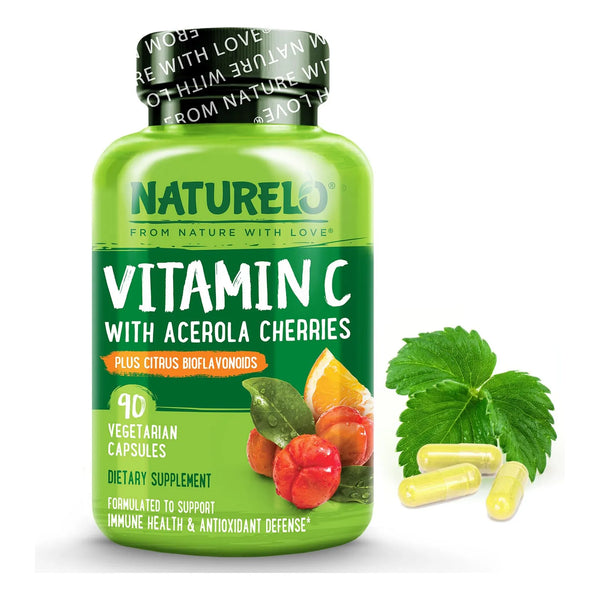 Vitamina C 500 Mg Con Extracto De Cereza Acerola Orgánica Y Bioflavonoides Suplemento Vegano 90 Cápsulas