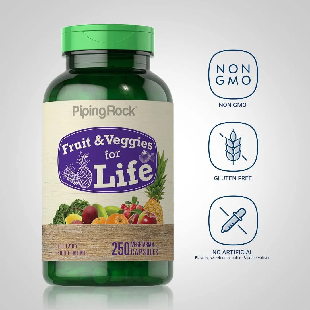 Capsulas De Frutas Y Verduras 250 Unidades Vitaminas Superalimentos Vegetariano Sin Gluten