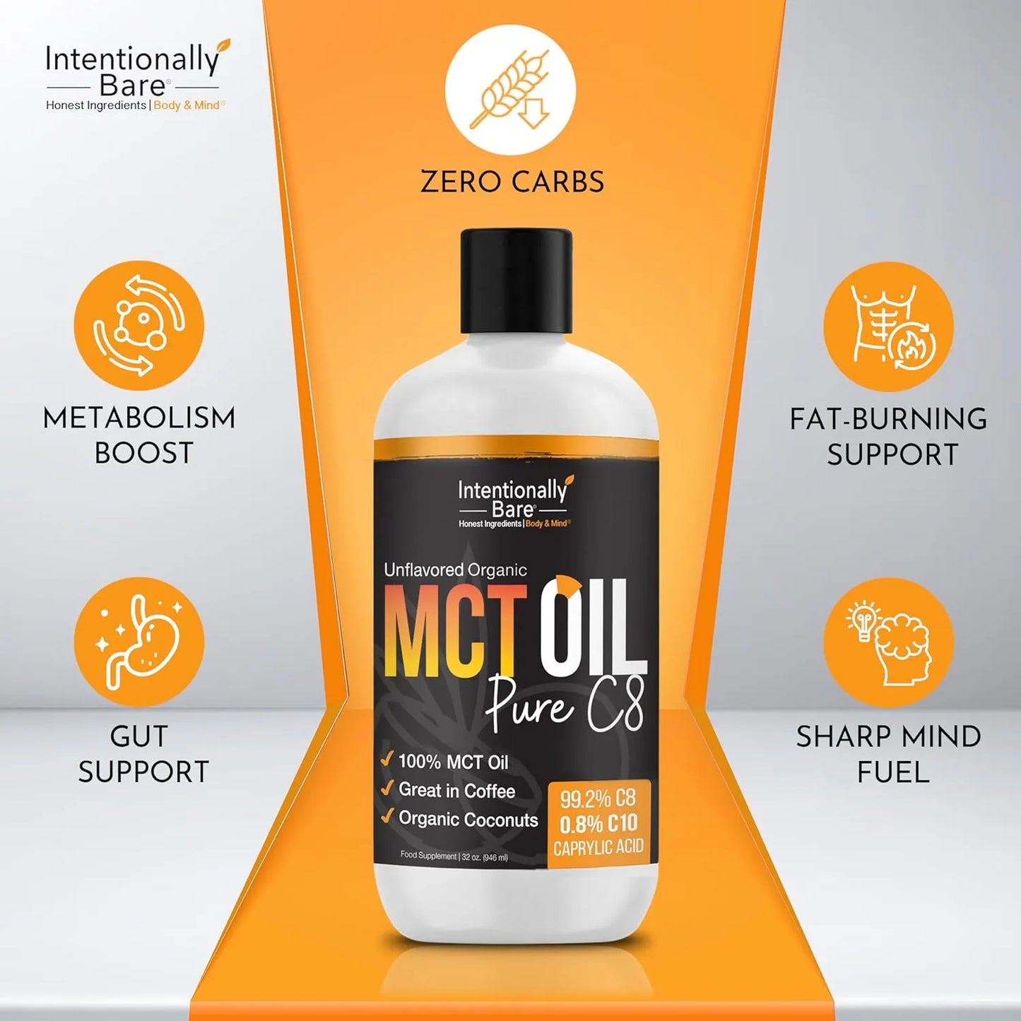 Aceite Mct C8 Orgánico Para Dietas Keto Y Veganas Energía Cerebral Instantánea