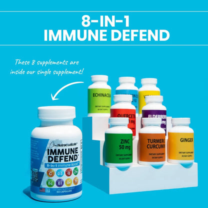 Suplemento Defensa Inmune 8 En 1 Con Zinc Quercetina Vitamina C D3 Saúco 60 Caps