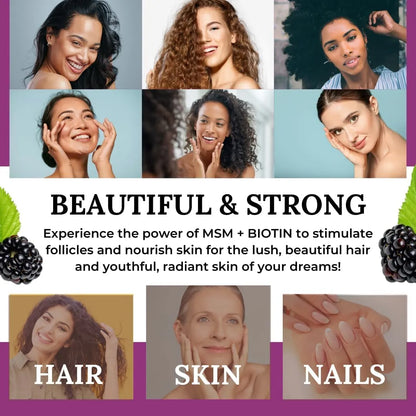 Polvo MSM + Biotina Para Crecimiento Del Cabello Sabor Bayas Silvestres