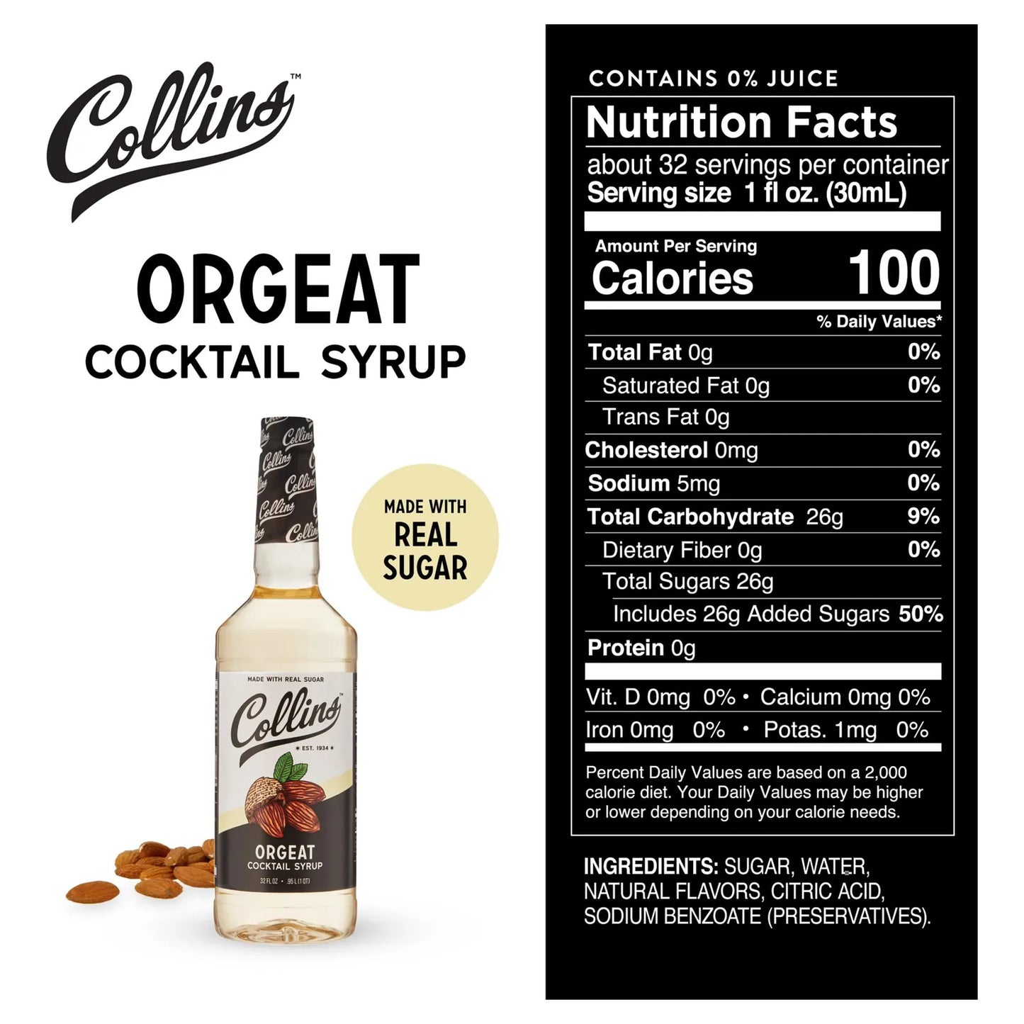Jarabe De Orgeat Sabor Dulce Para Cócteles Profesionales 946 Ml
