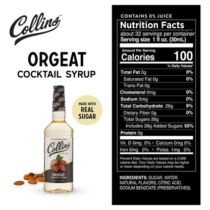 Jarabe De Orgeat Sabor Dulce Para Cócteles Profesionales 946 Ml