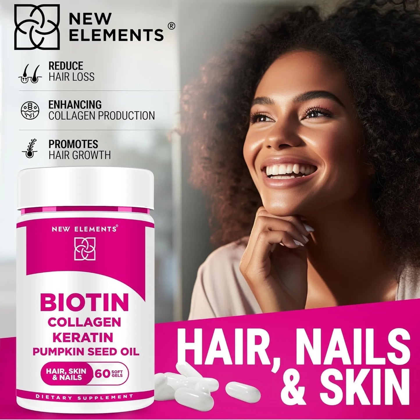 Biotina 10000 Mcg Con Colágeno Queratina Y Aceite De Calabaza Para Cabello Piel Y Uñas