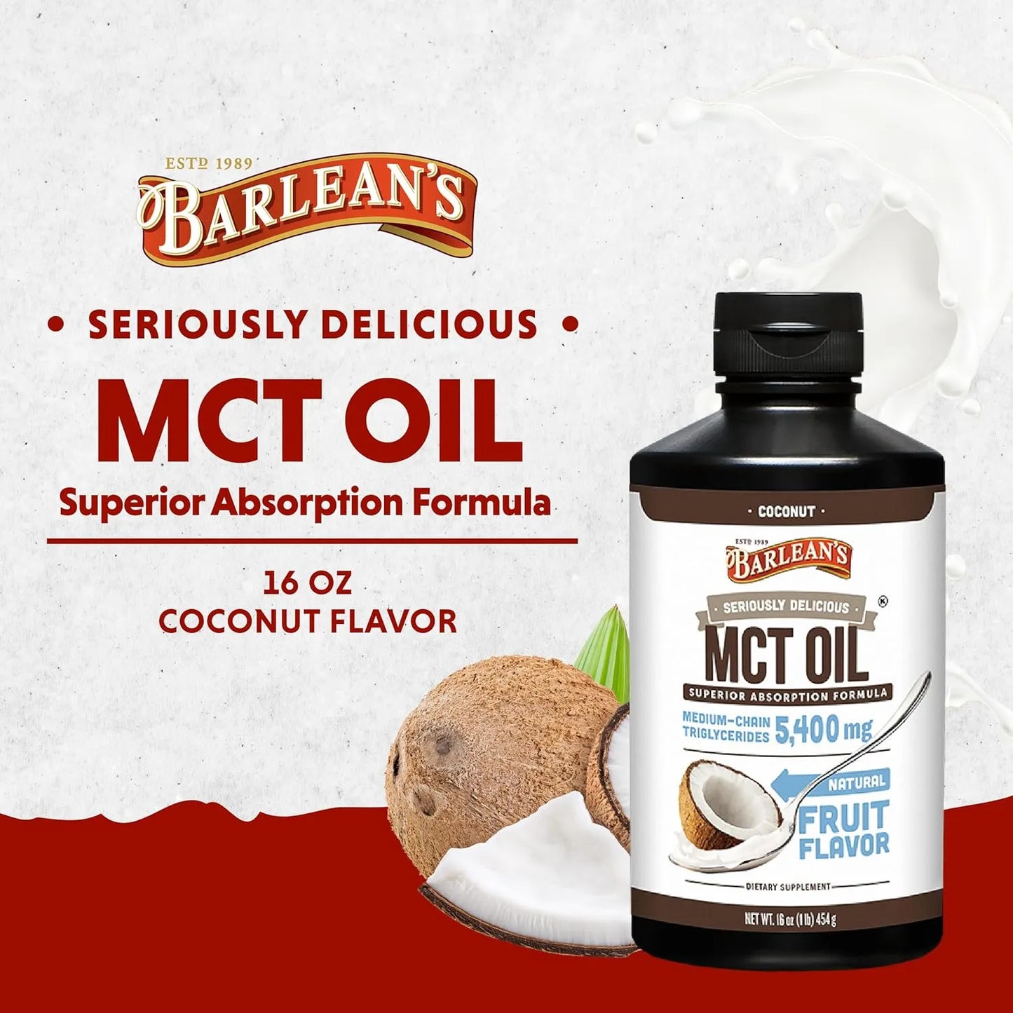Aceite De Coco Orgánico Barlean S 5400 Mg MCT 473 Ml Energía Limpia Y Cetosis