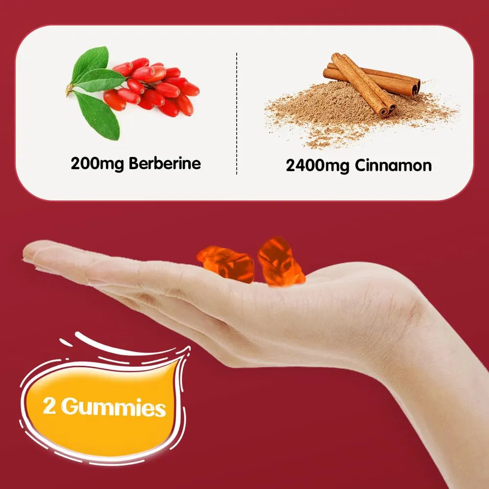 Gomitas De Canela De Ceilán 2400 Mg Con Berberina Cúrcuma Vinagre De Manzana Melón Amargo Y Cromo 60 Unidades