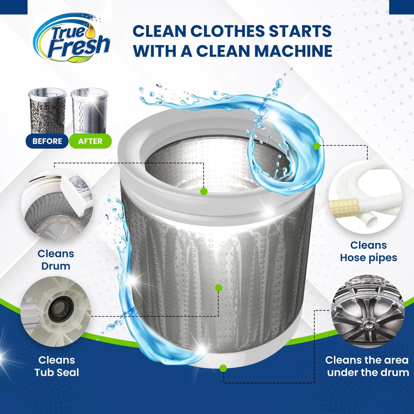 Tabletas Limpiadoras Para Lavadora 25 Unidades Limpieza Profunda True Fresh