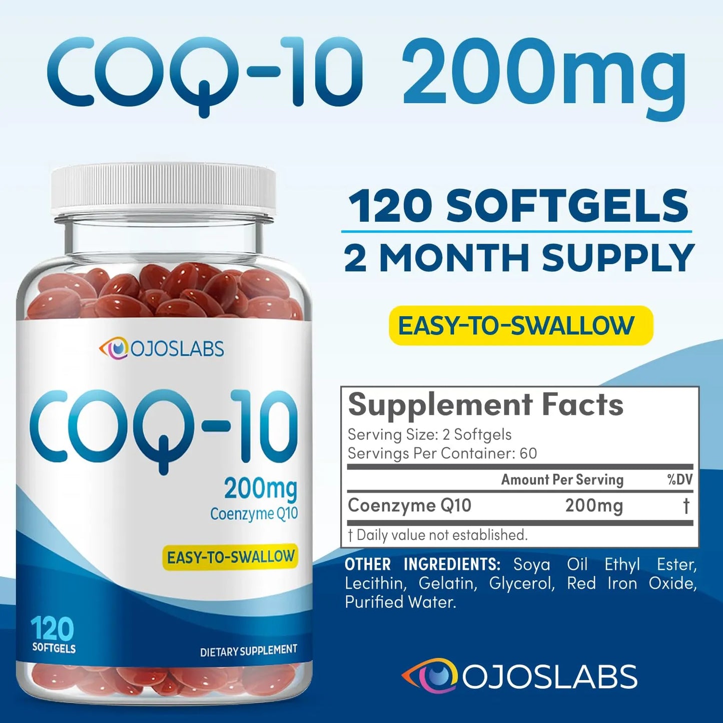 Coenzima Q10 200mg 120 Cápsulas Blandas Antioxidante Para Energía Y Corazón