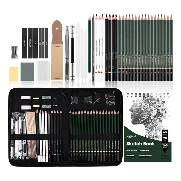 Kit Profesional 43 Lápices Bocetos + Cuaderno Grafito Carbón Para Artistas