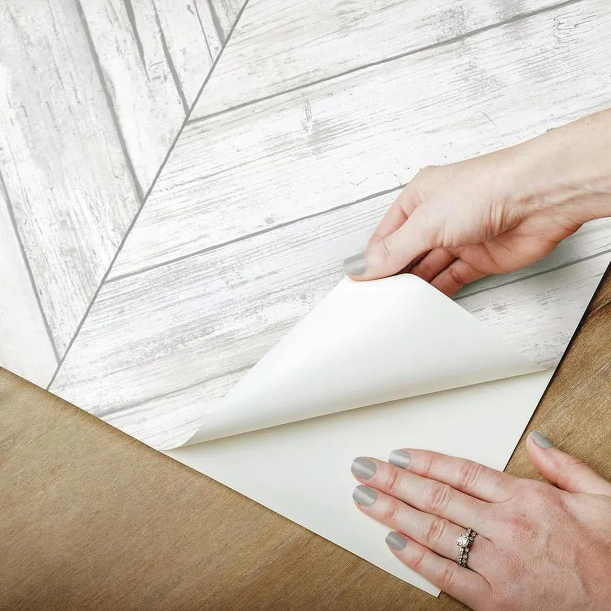 Papel Pintado Autoadhesivo Tablas Madera Espiga Blanca 1 Metro Decoracion Paredes