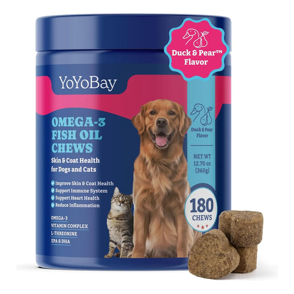 Masticables Aceite Pescado Omega 3 Perros Gatos Sabor Pato Pera 180 Unidades