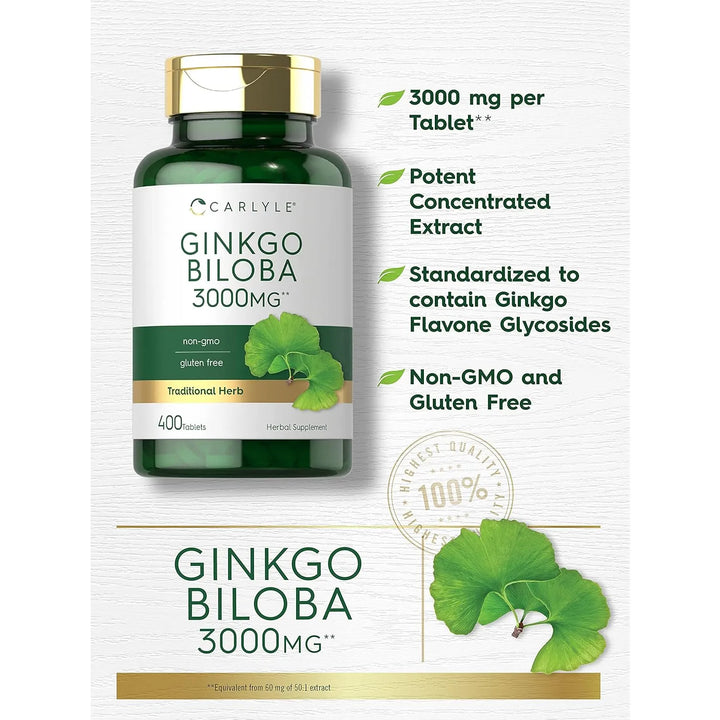 Ginkgo Biloba Carlyle 3000mg 400 Tablet Veganas Sin Gluten - Imagen 3