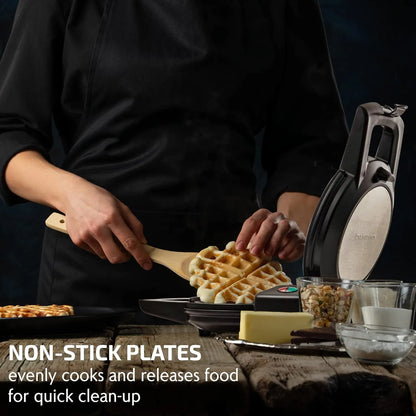 Gofrera Belga Ovente Con Platos Antiadherentes Rotación 180° Para Waffles Perfectos