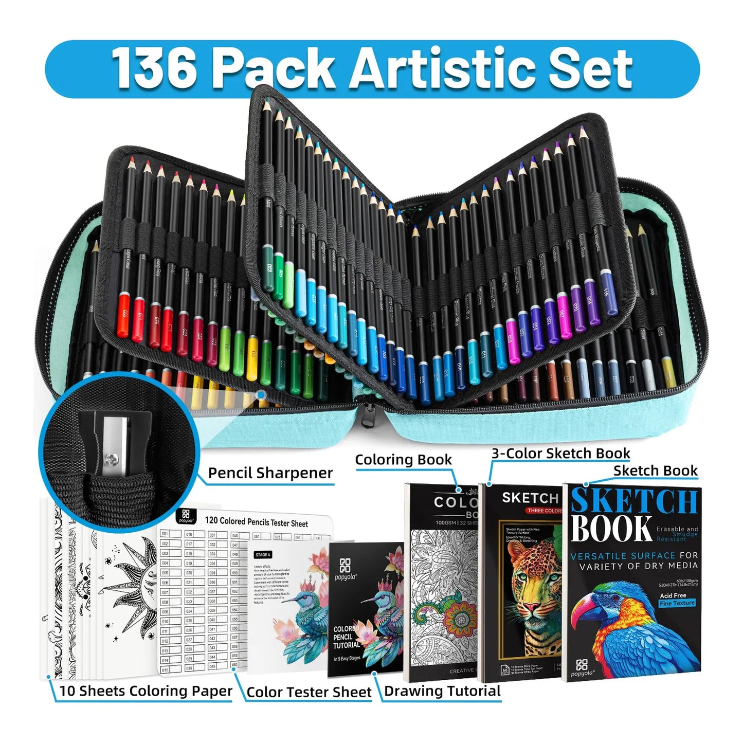 Juego De 136 Lápices De Colores Profesionales Kit Arte Completo