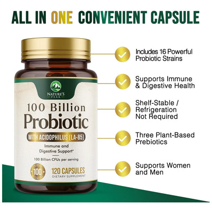 Probióticos 120 Mil Millones UFC Salud Digestiva y Vaginal Suplemento Natural