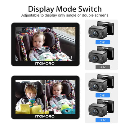 Camara De Coche Para Bebe 7 Pulgadas Dual Vision Nocturna Pantalla IPS 1080P