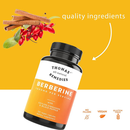 Berberina Natural 500mg Con Canela De Ceilán Y Pimienta Negra 120 Cápsulas Veganas
