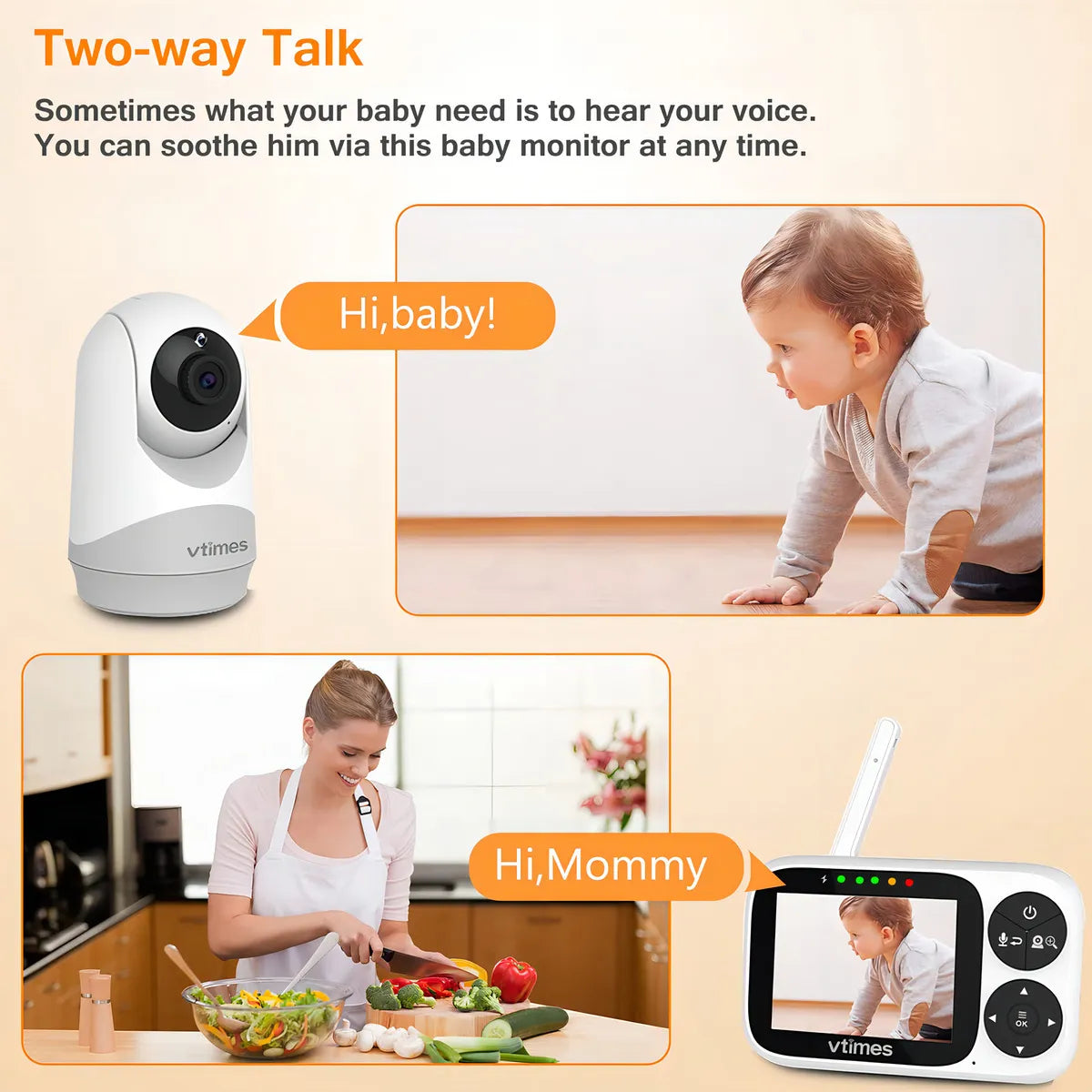 Monitor Bebes Camara Audio Pantalla LCD Color Vision Nocturna 300 Mts