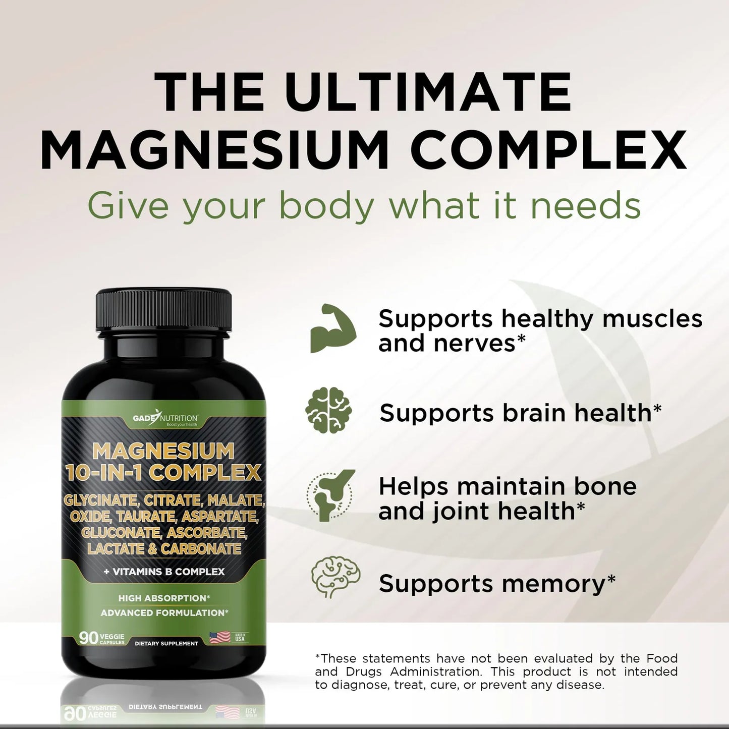 Complejo De Magnesio 10 En 1 Con Vitaminas B Y Minerales Gade Nutrition