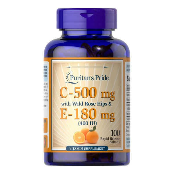 Vitamina C 500 Mg Con Escaramujos Y Vitamina E 400 Antioxidante Puritan's Pride 100 Capsulas