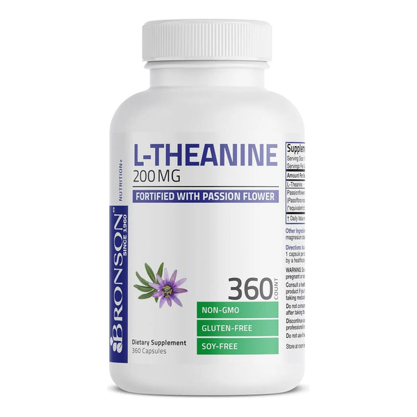L Teanina 200 Mg Con Hierba De Flor De La Pasion 360 Capsulas Bronson Suplemento De Gestion Del Estrés