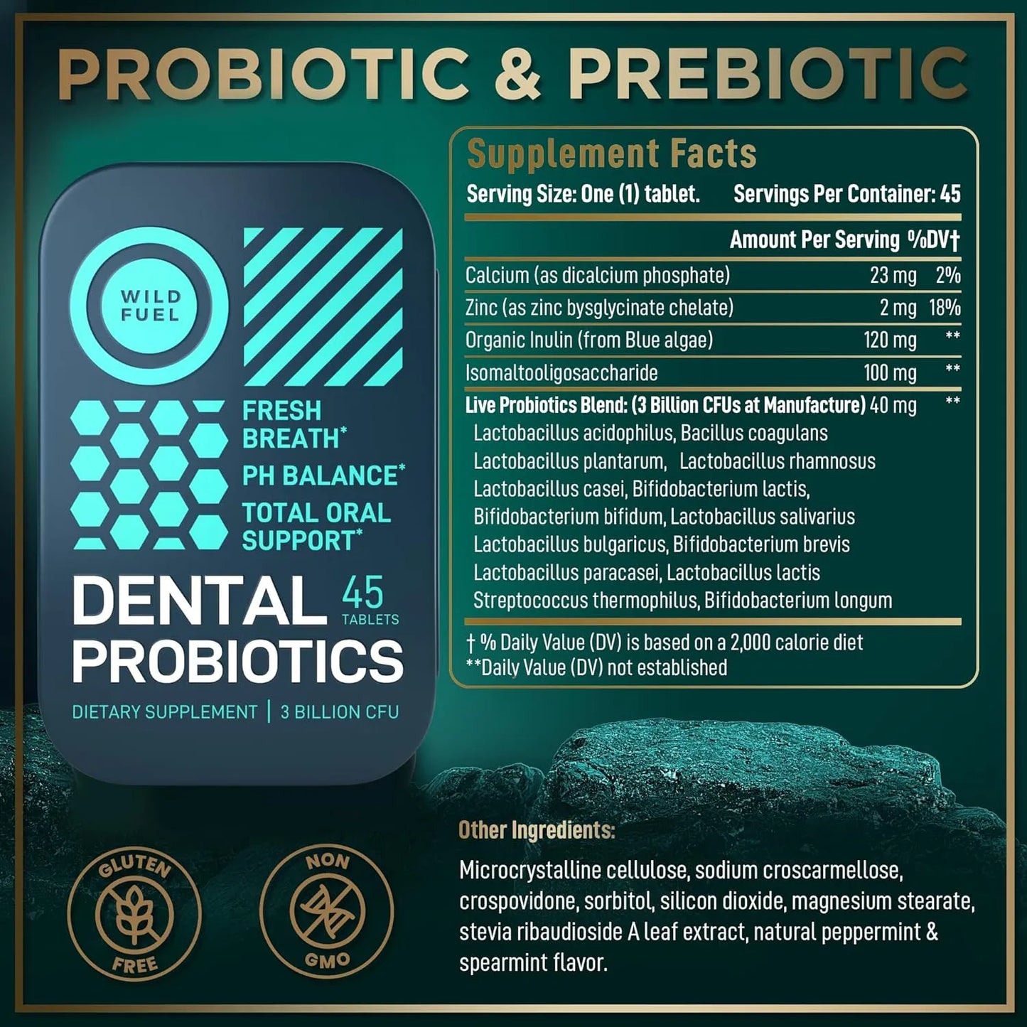 Probióticos Orales WILD FUEL Para Dientes Y Encías 90 Tabletas Masticables